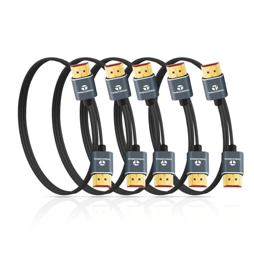 Thsucords Ultra Thin 8K 4K HDMI Cables 3.3FT 5 Pack, Slim & Flexible Soft High Speed HDMI 2.1 Lead Support 4K@120Hz 8K@60Hz 48Gbps for Roku TV/HDTV/PS5/Blu-ray