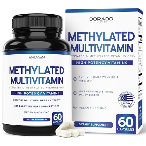 Methylated Multivitamin (Methylated and Activated Vitamins Only - Methylated B Complex with Trimethylglycine (TMG) and Methylfolate)(Non-GMO, Gluten Free MTHFR Supplement) - USA Made - 60 Capsules