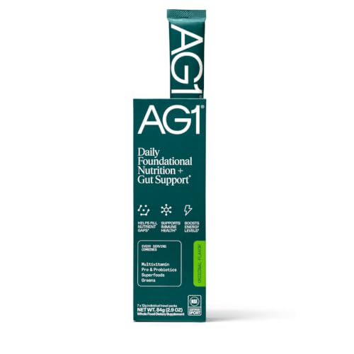 AG1 Greens Powder Probiotic with Vitamin B12 and CoQ10, Travel Packs 7ct