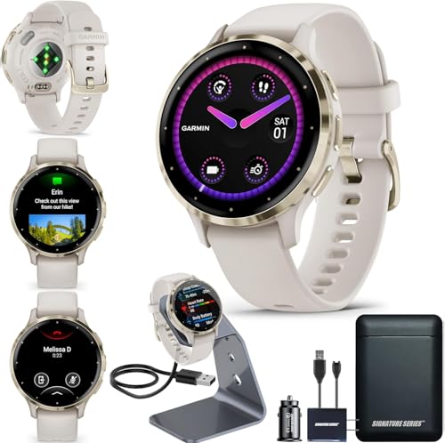 Garmin Venu 3S Running GPS Smartwatch mit AMOLED Display, Advanced Health, Fitness Features, bis zu 14 Tage Akkulaufzeit mit Signature Power Bundle | Soft Gold mit Ivory Silicone Band