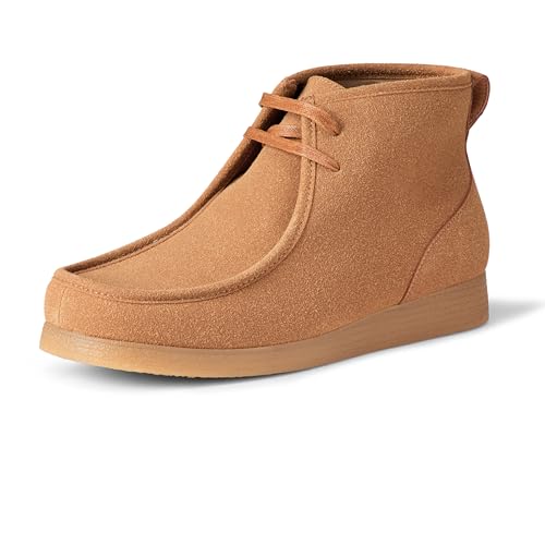 Amazon Essentials Men's Chukka Moc Toe Boots, Tan Faux Suede, 7.5