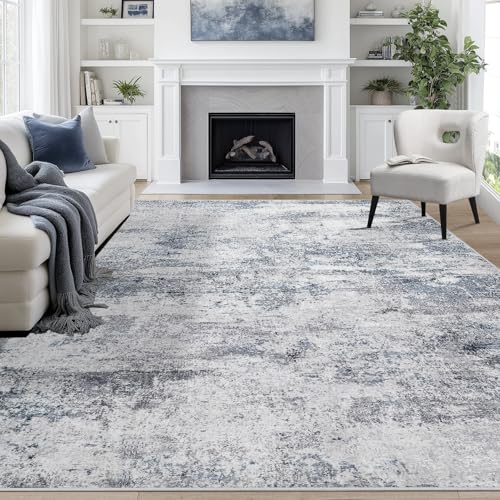 8x10 Area Rugs for Living Room Rug Washable: Alfombra grande abstracta para comedor, dormitorio, alfombra antideslizante 8 por 10 para interior, moderna, guardería, oficina en casa, azul gris