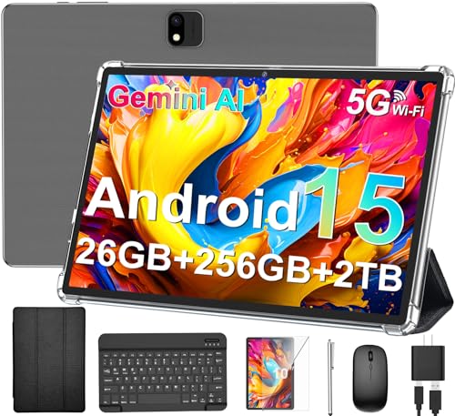 Android Tablet with Keyboard Gemini AI in Black Case