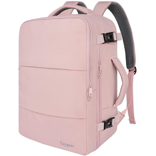 Taygeer Travel Backpack for Women, Handgepäck-Rucksack mit Wasserflaschenfach & Schuhbeutel, TSA 15.6inch Laptop Mochila flugtauglich, Nurse Bag Casual Daypack für Wochenendtrip, Business, Hiking, Pink