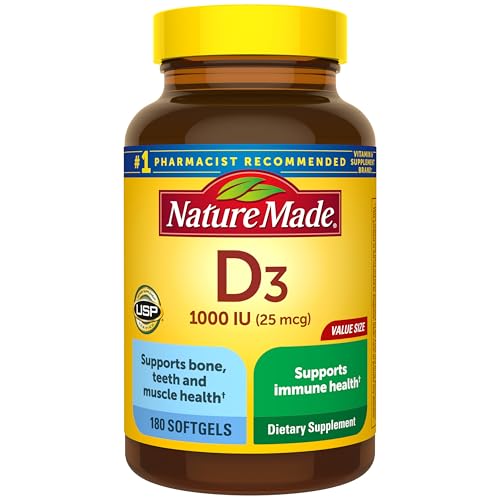 Nature Made Vitamin D3 1000 IU (25 mcg), 180 Vitamin D Softgels
