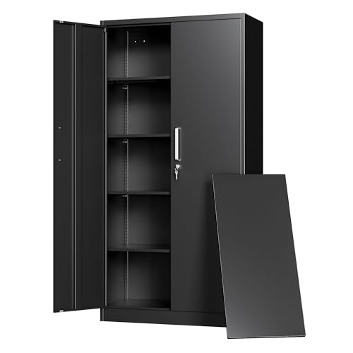 Tivostaral Metal Storage Cabinet con puertas con cerradura, armario de acero de 71" de alto con estantes ajustables, armario utilitario para garaje, hogar, oficina, taller y escuela