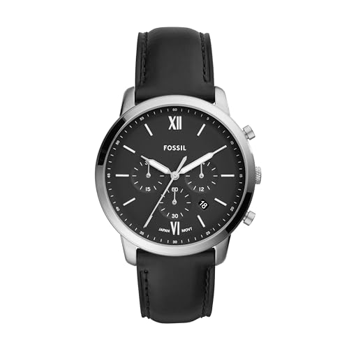Fossil Men's Watch, Neutra Quartz Stainless Steel and Chronograph Leather Watch for Men, Color: Silver, Black