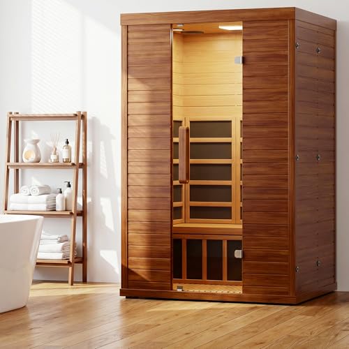 EASYHAWK 2 Person Infrared Sauna for Home, Low EMF FAR Indoor Wooden Dry Sauna Room with Flame-Retardant Design, WiFi App Control, Bluetooth Speakers, LCD Panel, 1500W/120V