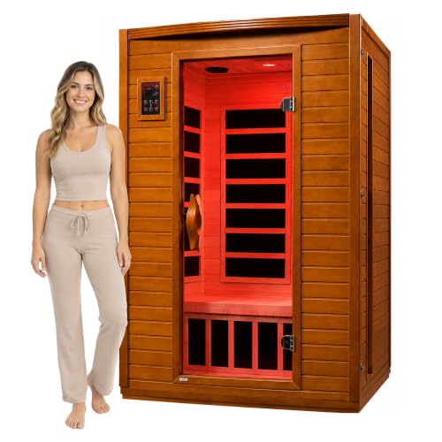 Dynamic Saunas Andora 2-Person Infrared Sauna with Red Light Therapy. | 2-Person Spacious Indoor Dry Heat Sauna for Home & Gym, Low EMF FAR, 360° Heating, Bluetooth, Long-Lasting Canadian Hemlock