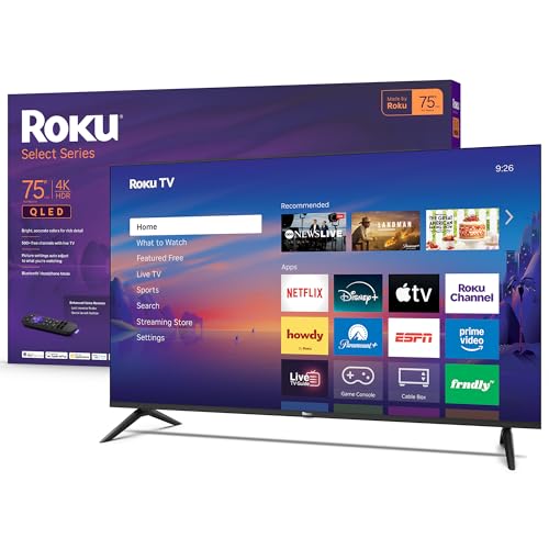 Roku Smart TV 2026 – 75-Inch Select Series, 4K QLED TV – Roku TV with Voice Remote – Flat Screen QLED Television with Wi-Fi for Streaming Live Local News, Sports, & Movies – Bluetooth Headphone Mode
