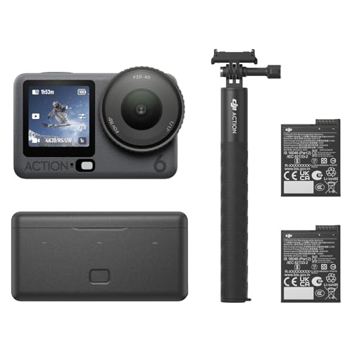DJI Osmo Action 6 Enhanced Combo, 8K Waterproof Action Camera with 1/1.1" Square Sensor, Variable Aperture of f/2.0–f/4.0, Extended Battery Life with 2 Batteries, 1.5m Extension Rod, Battery Case