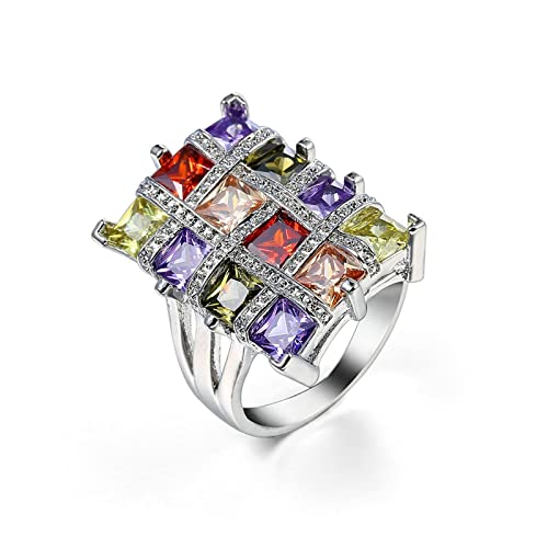 Stfery Vintage Engagement Rings for Women, CZ Ring for Women Princess Fashion Wedding Ring Colorful, Size 11