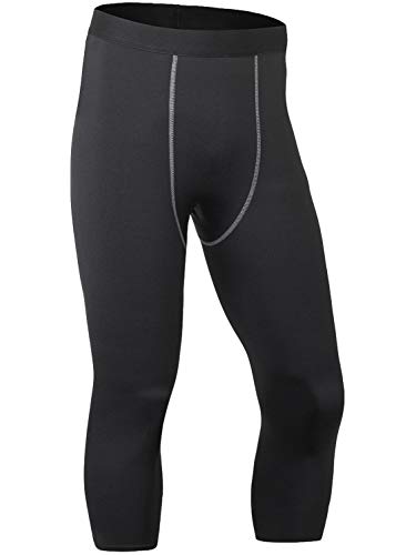 Yuerlian Men's 3/4 Running Compression Tights Capri Pants Baselayer Cool Dry Sports Tights