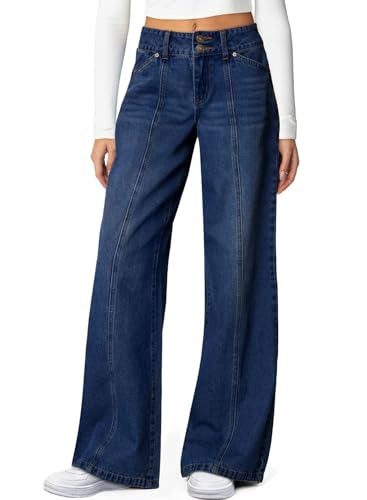 Sidefeel Women's Jeans High Waisted Wide Leg Denim Pants, Bluing, Size 14