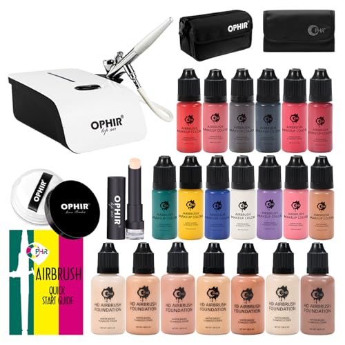 OPHIR Airbrush Makeup Kit with Compressor, Foundation, Blush & Eyeshadow