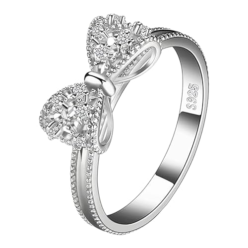 sales today clearance women， Sales+Clearance+Today+Deals+Prime 925 Sterling Silver Classic Bow Ring for Women in Sterling Silver with Clear Cubic Zirconia Ribbon Bow Ring Cute Round
