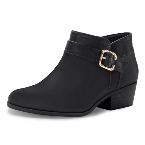 Athlefit Women's Chunky Low Heel Short Black Ankle Boots Size 8