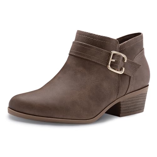 Athlefit Women's Chunky Low Heel Short Ankle Boots Taupe Size 8