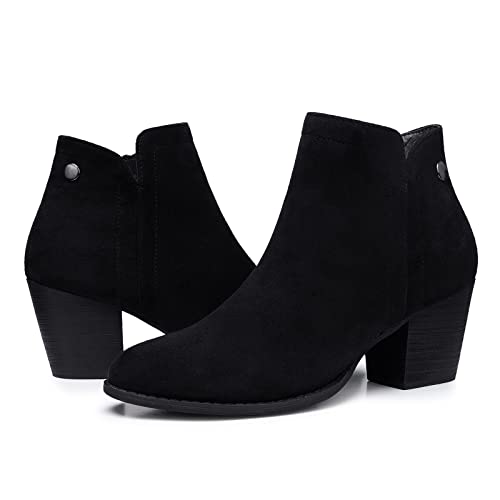 SHIBEVER Black Ankle Boots for Women Chunky Low Heel Dress Boots size 8