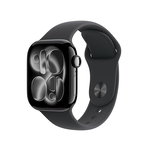 Apple Watch Series 11 [GPS 42mm] Smartwatch with Jet Black Aluminum Case with Black Sport Band - S/M. Sleep Score, Fitness Tracker, Health Monitoring, Always-On Display, Water Resistant