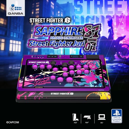 Qanba Sapphire S1 Street Fighter 6 Juri Edition Leverless Arcade Controller Joystick for PlayStation 5 and PlayStation 4 and PC