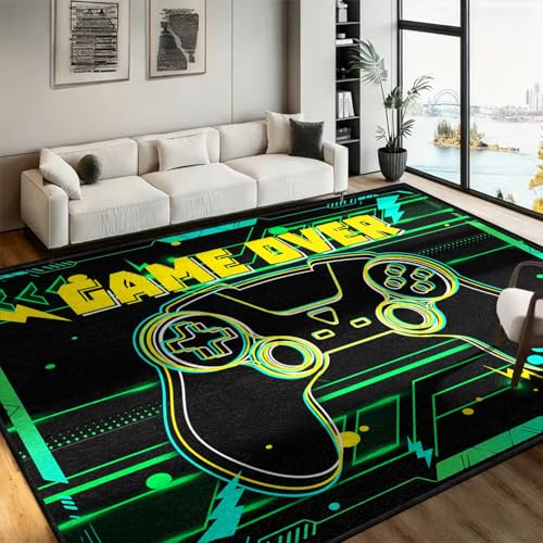 LGGLOVELIN Neon Green Matrix Gaming Area Rug, 1.5x2.5ft Sci-Fi Video Game Controller Carpet, Soft Washable Non-Slip Mat for PC Gamer Setup High Tech Room Console Player Decor