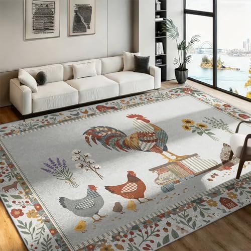 LGGLOVELIN Patchwork Rooster Area Rug, 1.5x2.5ft Vintage Farm Barn and Lavender Carpet, Non-Slip Machine Washable Soft Decorative Rug for Living Room Bedroom Entryway Mudroom Laundry Room Mat
