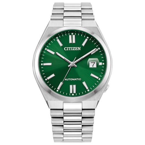 CITIZEN Men's Automatic Tsuyosa Sport Luxury Watch, Silver-Tone Stainless Steel, Green Dial, 3 Hand with Date, 42 Hour Power Reserve (Model: NJ0150-56X)