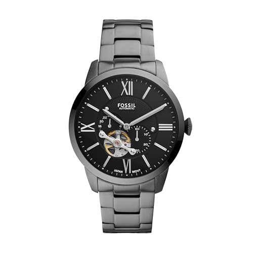 Fossil Men's Watch, Townsman Automatic Stainless Steel Two-Hand Skeleton Watch for Men, Color: Smoke