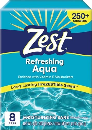 Zest 8-Bar Bath Size Soap, Aqua, 4 Ounce per bar, 8 bars, 32 Ounce