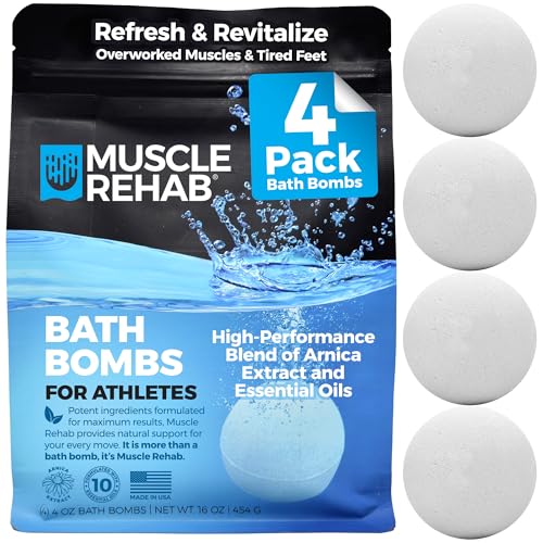 Muscle Rehab Epsom Salt Bath Bombs - Magnesium Recovery Soak 4 Pack
