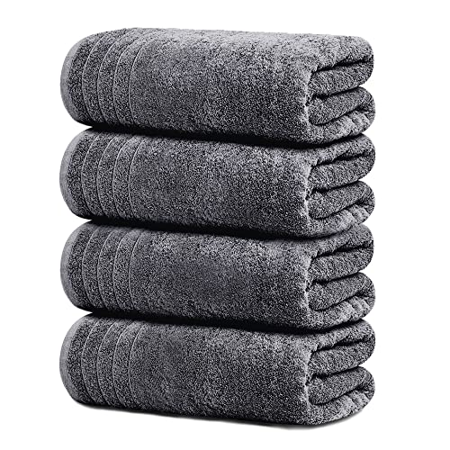 Tens Towels 4 Piece Extra Large Bath Towels 30 x 60 Inches, Dark Grey