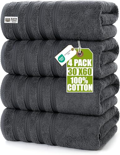 Utopia Towels 4 Pack XL Bath Towels, 30x60 in, Cotton, Grey