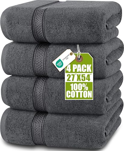 Utopia Towels 4 Pack Premium Bath Towels, 27x54 in, 600 GSM Cotton Grey