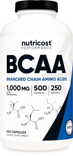 Nutricost BCAA 1000mg, 500 Capsules, 2:1:1 Branched Chain Amino Acids