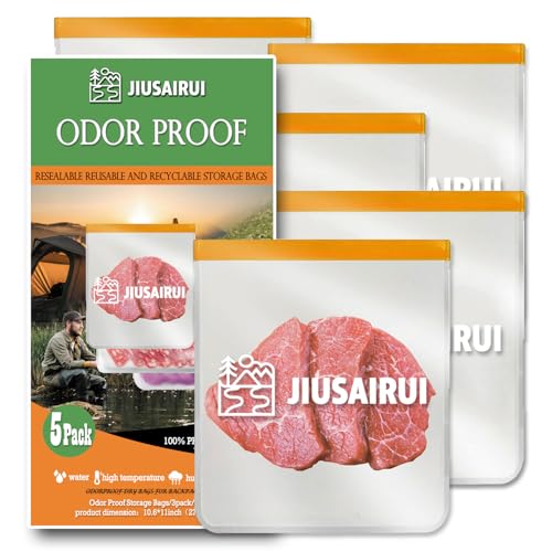 JIUSAIRUI Odor Proof Bear Bags for Food Backpacking: 5Pack Reusable Bear Proof Food Storage Designed to Use with Bear Canister for Backpacking fit Camping Hiking Water Sports