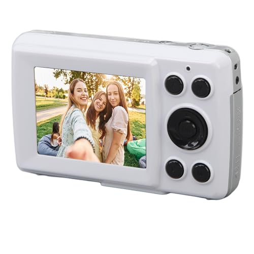 FHD 1080P Digital Kids Camera Auto Focus, 2.4 16MP 16X Digital Zoom Portable Mini Camera, Anti Shake Vlogging Selfie Cameras for Boys Girls Kids Teens (White)