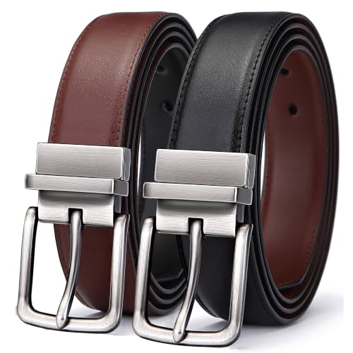 BULLIANT Men's Reversible Leather Belt Trimmable 1.25"-2 IN 1-Gift Boxed
