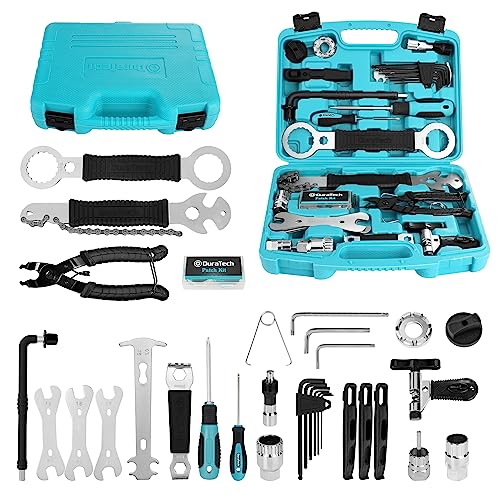 DURATECH 41 Pieces Bicycle Repair Tools, Bike Tools Kit with Storage Box | Mountain Bike Repair Tools, Chain Riveter, Tire Levers, Crank Puller