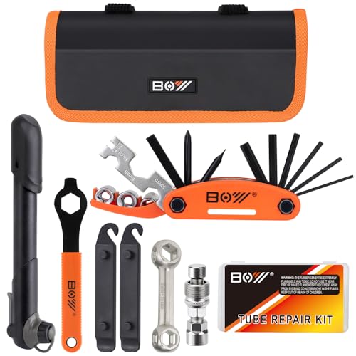 Bicycle Repair Kit with Pump, Tire Patch and Tool Set for All Adult Bikes | Portable Bike Tool Kit for Travel, Maintenance Essentials, All in One, Mountain Bike accessories, eBike Accessories