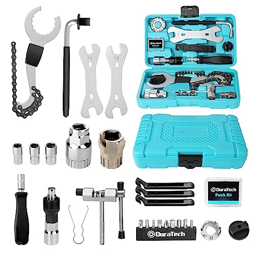 DURATECH 31 Pieces Bicycle Tool Kit, Bike Repair Tools with Storage Box | Mountain Bike Maintenance Tools, Chain Riveter, Tire Levers, Crank Puller
