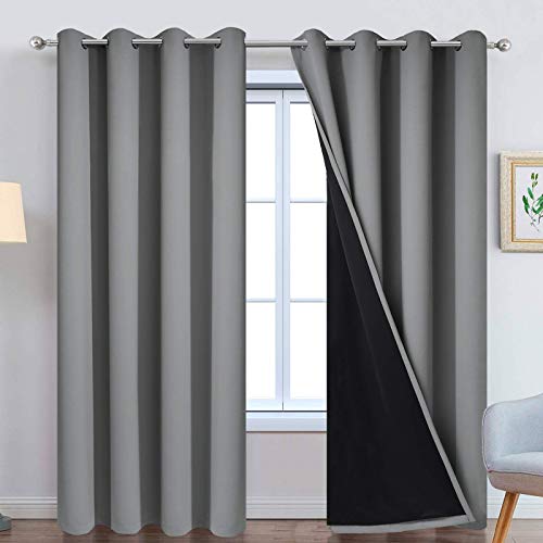 Yakamok Grey 100% Blackout Curtain Panels 84 inches, 52" Wide, 2 Panels