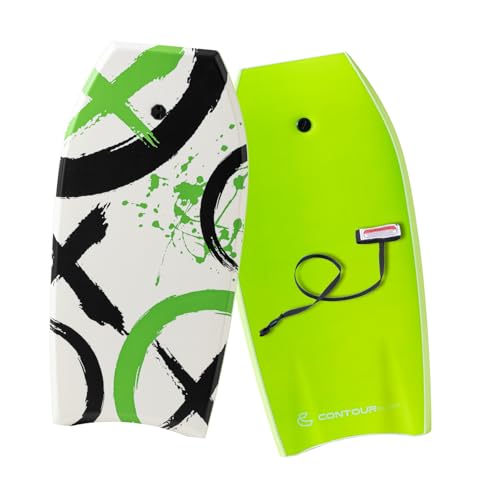 CONTOUR SURF Body Boards for Beach 41 inch Lightweight Durable Body Board with EPS Core Dual Channel Double Swivel Coiled Wrist Leash Ideal Bodyboards for Kids, Teens & Adults