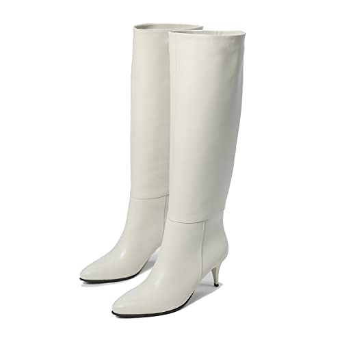 ELLASI Ohanna Knee High Boots for Women with Genuine Leather, Medium Kitten Heels (Beige, us_footwear_size_system, adult, women, medium, numeric_7.5)