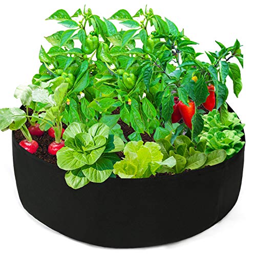 Firlar Fabric Raised Garden Bed, 15 Gallon Round Raised Bed Planter Grow Bag Garden Bed Bag for Plants, Herb, Flowers and Vegetables, Black (Dia 24 x H 8)