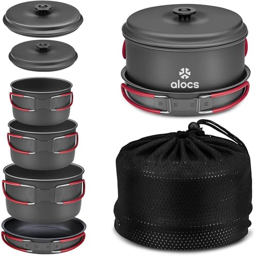 ALOCS Camping Cookware Portable Pots and Pans Set for Outdoor Backpacking