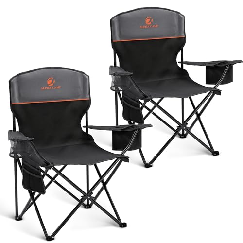 ALPHA CAMP 2-Pack Folding Camping Chair with Cooler Bag & Lumbar Support