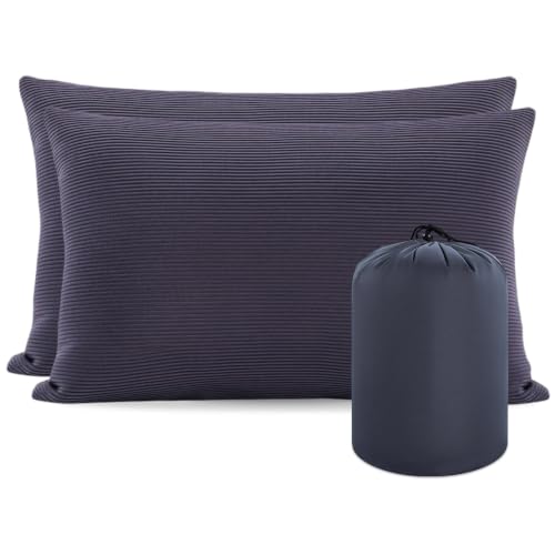 MOON LENCE Camping Pillows 2 Pack, Compressible Camp Pillow with Washable Cover & Carry Bag, Plush Filled Backpacking Pillow for Hiking, Travel, Sleeping 14"x18" Grey