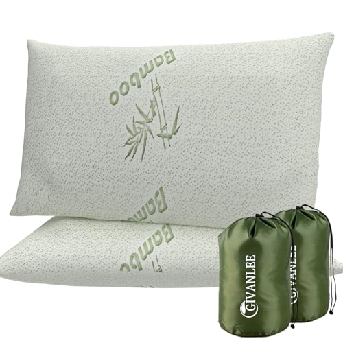 GIVANLEE Camping Pillow for Sleeping 2 Pack,Filled in Shredded Memory Foam
