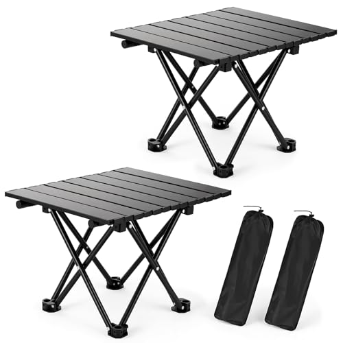 hediya 2 Pack Camping Table Foldable, Portable Folding Beach Table, Black-S